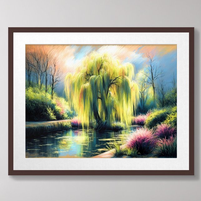 Pastel Teckning Garden Pond Weeping Willow Träd Poster (Skapare uppladdad)