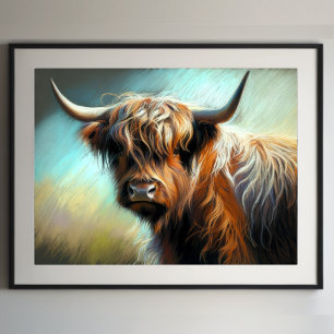 Pastel Teckning Highland Cow Poster