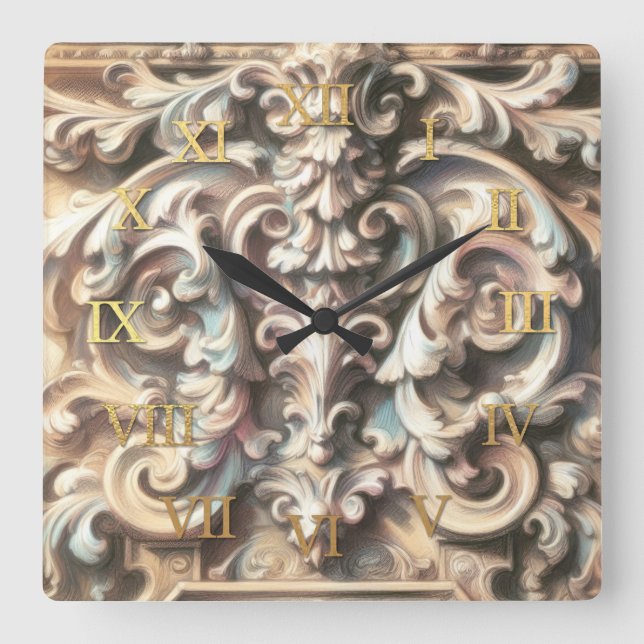 Pastel Teckning i arkitekturorganisationen Stone C Fyrkantig Klocka (Framsida)