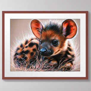 Pastel Teckning i Baby Hyena Poster