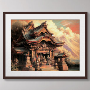 Pastel Teckning i det antika asiatiska Temple Poster