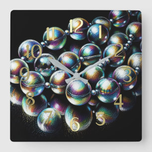 Pastel Teckning Iridescent Pärlor på Black Fyrkantig Klocka