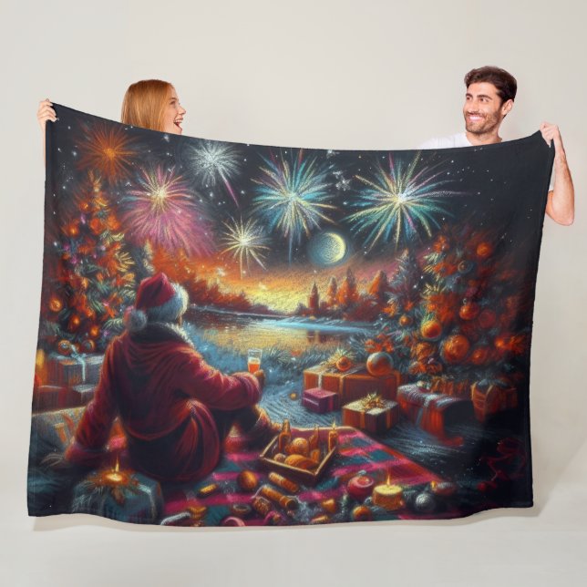 Pastel Teckning jultomten Helgdag Santa Fleecefilt (På plats)