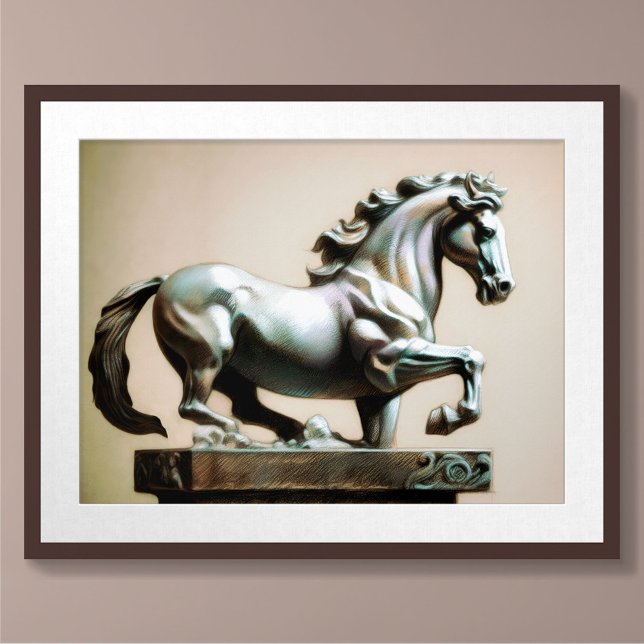 Pastel Teckning Kneeling Horse Statue Poster (Skapare uppladdad)