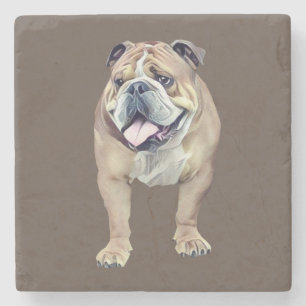 Pastel Teckning Lycklig Bulldog Marble Stone Under Stenunderlägg