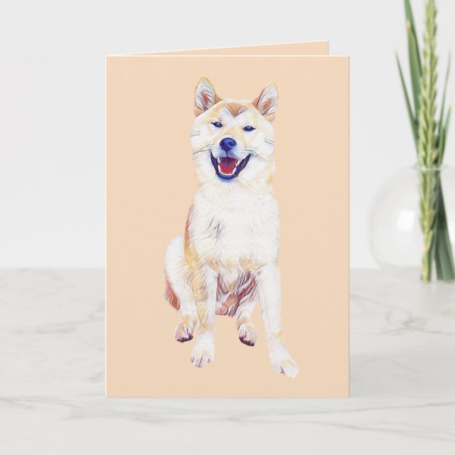 Pastel Teckning Lycklig Shiba Inu-hälsningskort Kort (Framsida)