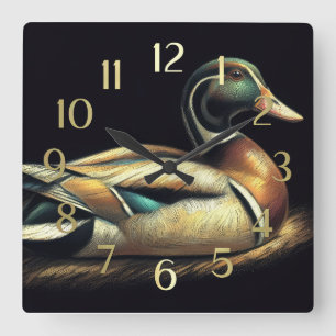 Pastel Teckning Mallard Anka Decoy Fyrkantig Klocka