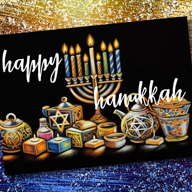 Pastel Teckning Menorah Hanukkah Candles Helgkort (Skapare uppladdad)