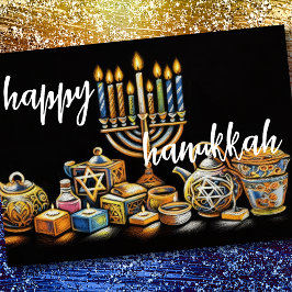 Pastel Teckning Menorah Hanukkah Candles Kort