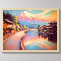 Pastel Teckning Mt. Fuji Sunset Japanska