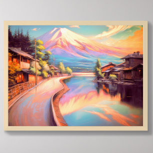 Pastel Teckning Mt. Fuji Sunset Japanska Poster