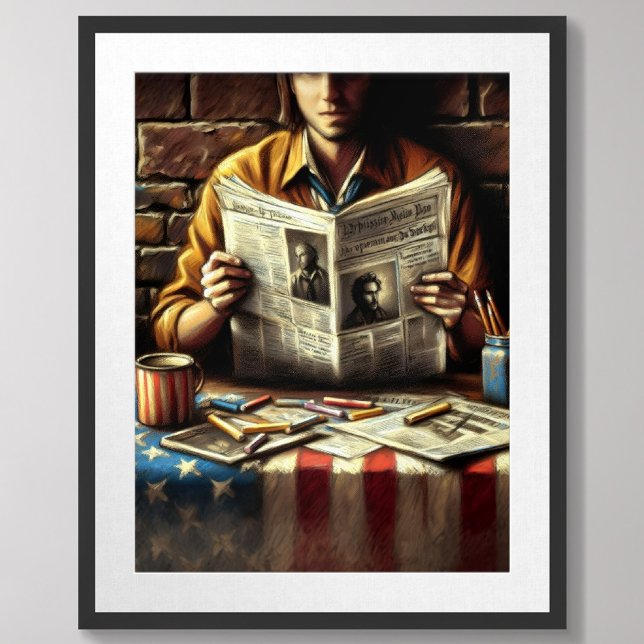 Pastel Teckning Newspaper Reader Poster (Skapare uppladdad)
