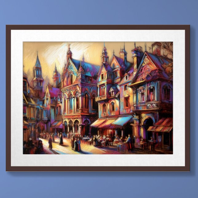 Pastel Teckning Old European Town Poster (Skapare uppladdad)