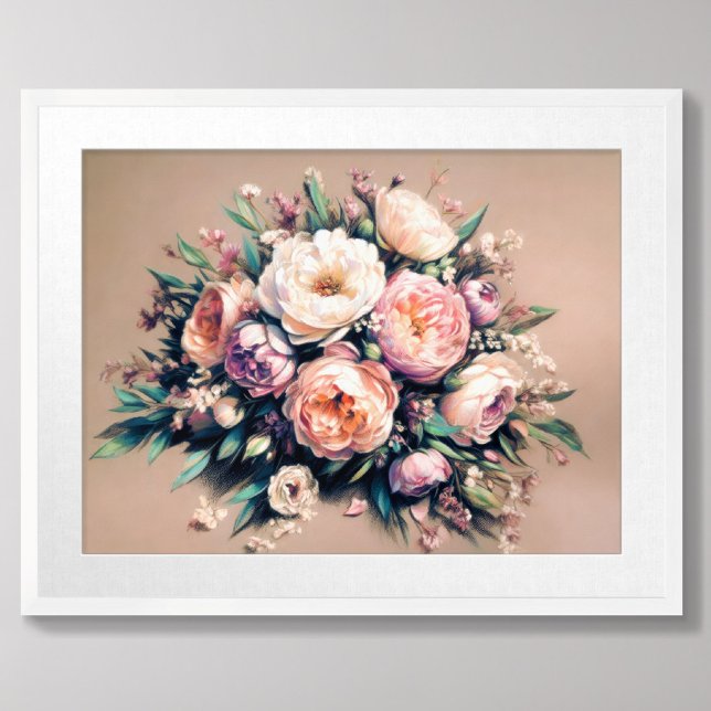 Pastel Teckning Peony Bouquet Rosa Poster (Skapare uppladdad)