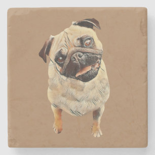 Pastel Teckning Pug Hund Marble Underlägg