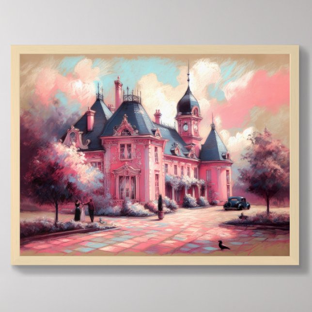Pastel Teckning Rosa Fantasy Mansion Dream House Poster (Skapare uppladdad)