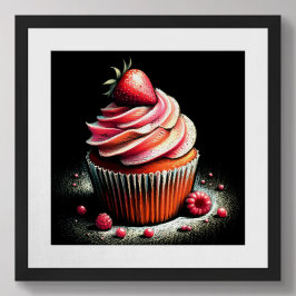 Pastel Teckning Strawberry Cuptårta Poster