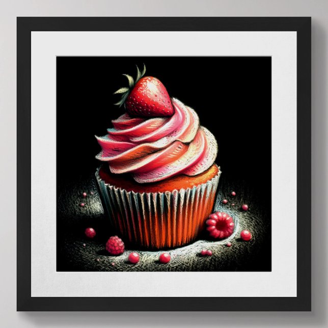 Pastel Teckning Strawberry Cuptårta Poster (Skapare uppladdad)