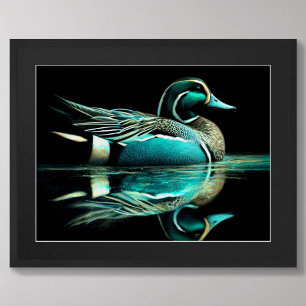 Pastel Teckning Teal Anka vid Vatten Poster