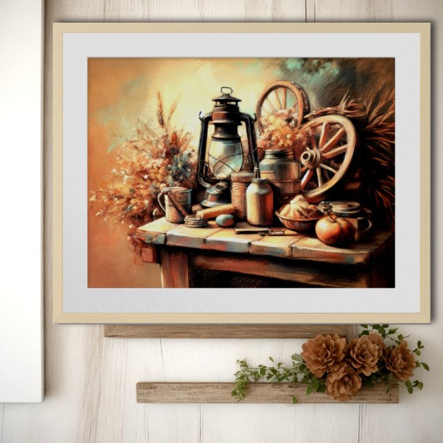 Pastel Teckning Vintage still Life Farmhouse Poster (Skapare uppladdad)