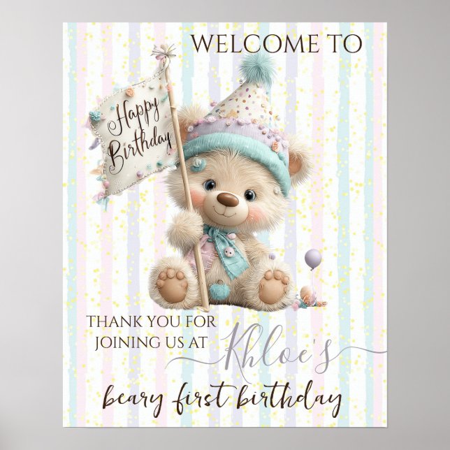 Pastel Teddy Bear Birthday  Poster (Framsidan)