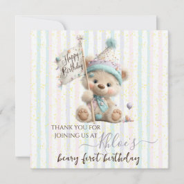 Pastel Teddy Bear Birthday  Tack Kort