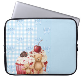 pastel "teddy bear" cupcake kawaii gingham ribbon  laptop fodral