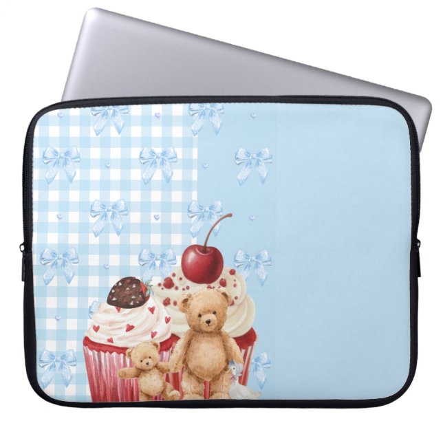 pastel "teddy bear" cupcake kawaii gingham ribbon  laptop fodral (Framsidan)