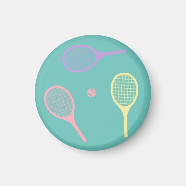 Pastel Tennis Rackets med Tennis Boll på Grönt Magnet (Framsidan)