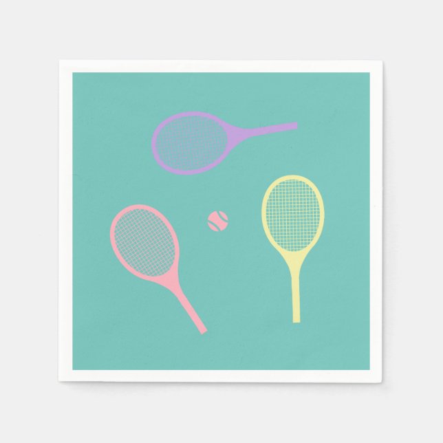 Pastel Tennis Rackets med Tennis Boll på Grönt Pappersservett (Framsidan)