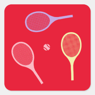 Pastel Tennis Rackets med Tennis Boll på Red Fyrkantigt Klistermärke