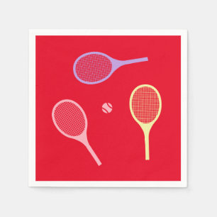 Pastel Tennis Rackets med Tennis Boll på Red Pappersservett