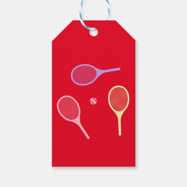 Pastel Tennis Rackets med Tennis Boll på Red Presentetikett (Framsidan)