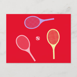 Pastel Tennis Rackets med Tennis Boll på Red Vykort