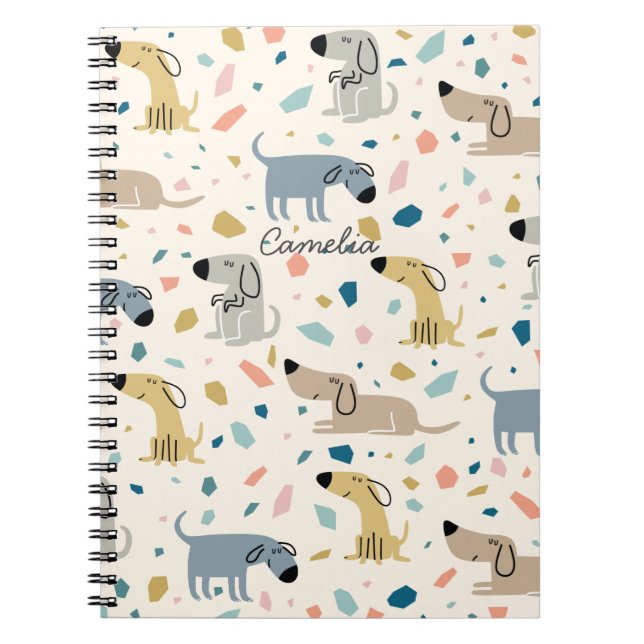 Pastel Terrazzo Funny Cute Hund Mönster Anteckningsbok (Framsidan)