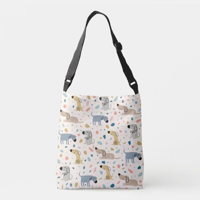 Pastel Terrazzo Funny Cute Hund Mönster Axelväska (Baksida)