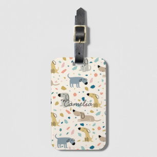 Pastel Terrazzo Funny Cute Hund Mönster Bagagebricka