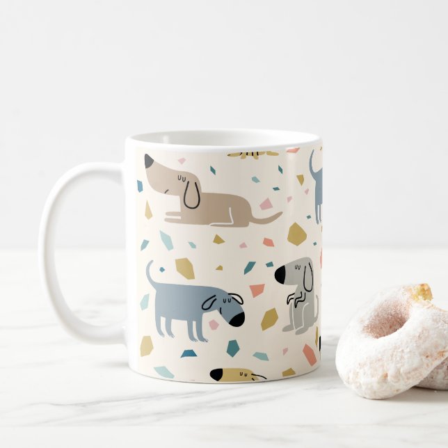 Pastel Terrazzo Funny Cute Hund Mönster Kaffemugg (Med munk)