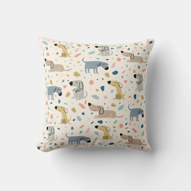 Pastel Terrazzo Funny Cute Hund Mönster Kudde (Framsida)