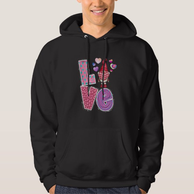 Pastel Tie dye Gnome Love Heart Valentines Day Hoodie (Framsida)