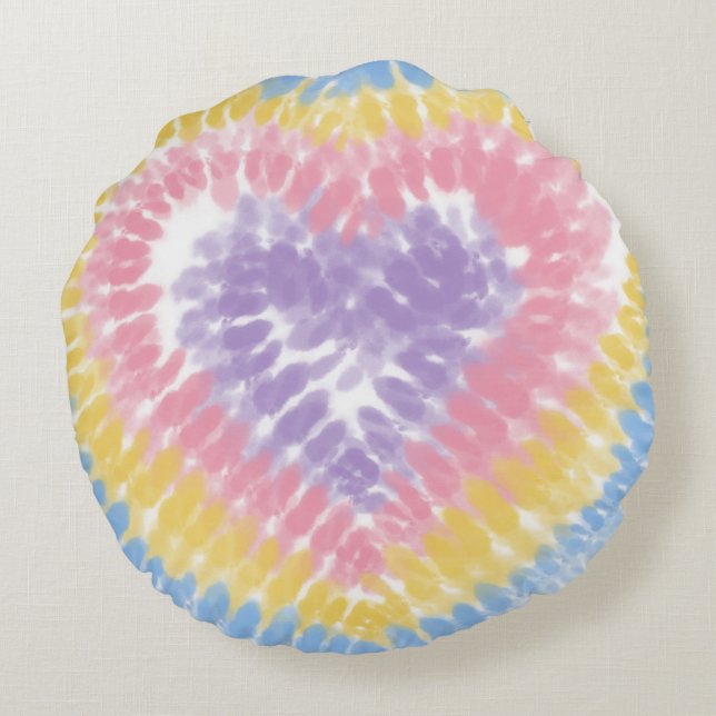 Pastel Tie Dye Heart Rund Kudde (Baksidan)