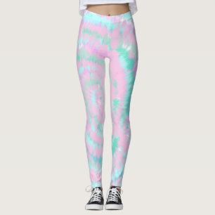 Pastel Tie Dye Mönster Rosa Aqua Mint Grönt Leggings