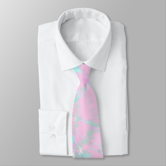 Pastel Tie Dye Mönster Rosa Aqua Mint Grönt Slips (Bunden)