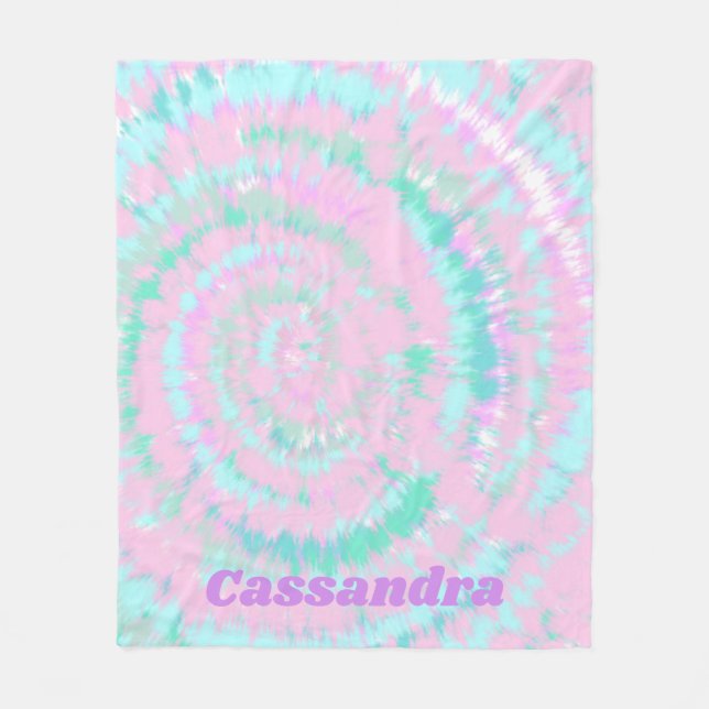 Pastel Tie Dye Mönster Rosa Aqua Mint Personlig Fleecefilt (Framsidan)