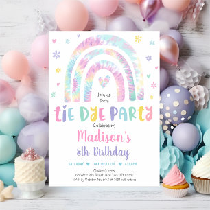 Pastel Tie Dye Rainbow Boho Hippie Girls Birthday Inbjudningar