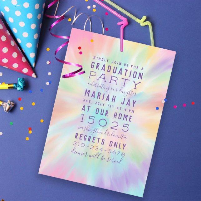 Pastel Tie Dye Typography-Studentfest Inbjudningar (Skapare uppladdad)