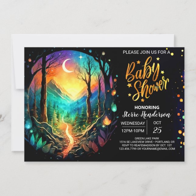 Pastel Timber Äventyr väntar på babyskor Inbjudningar (Framsida)