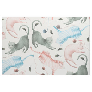 Pastel Tone Cats Mönster Tyg