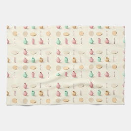 Pastel toned isometric low poly vases and cutlery kökshandduk