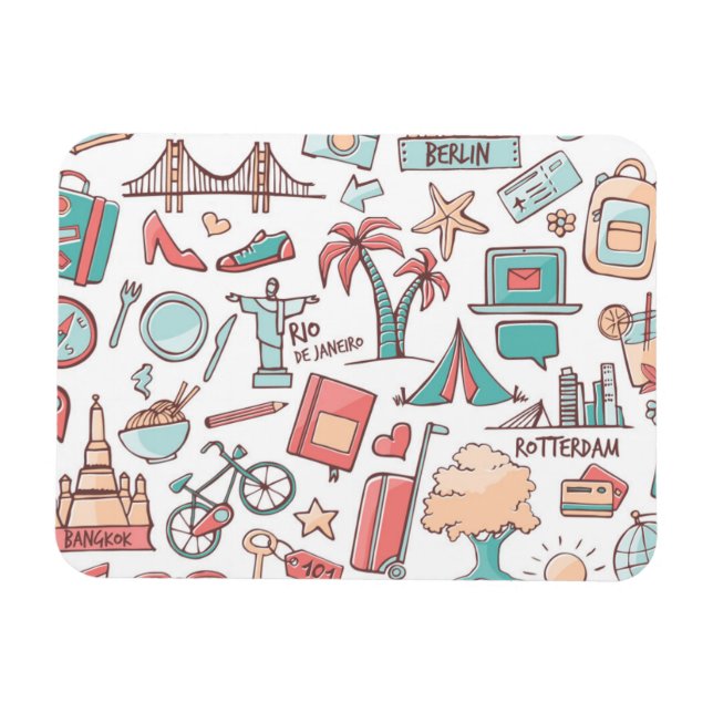 Pastel Tourist Mönster Magnet (Horisontell)